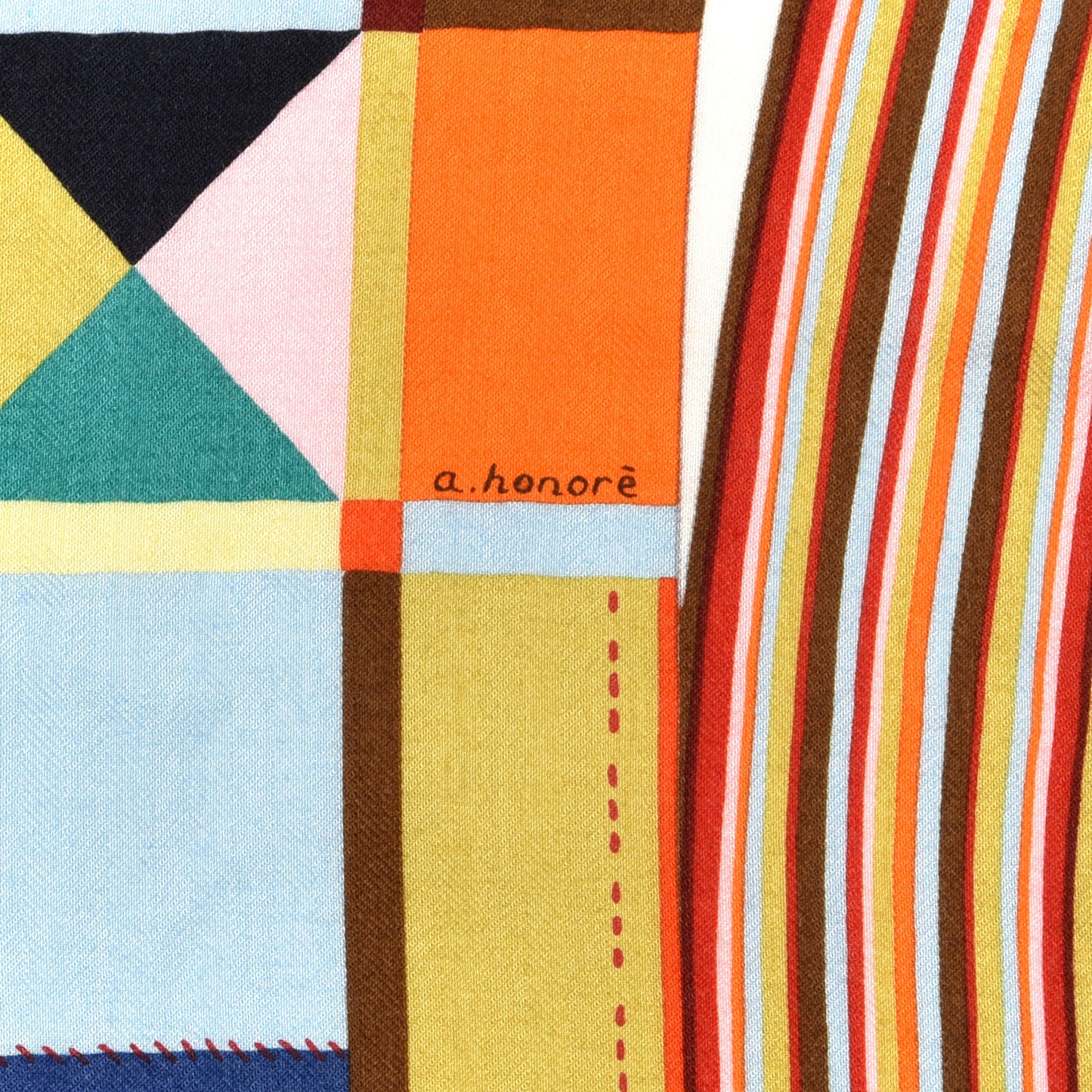Cashmere Silk L'Art du Bojagi Shawl 140 Blanc Turquoise Orange