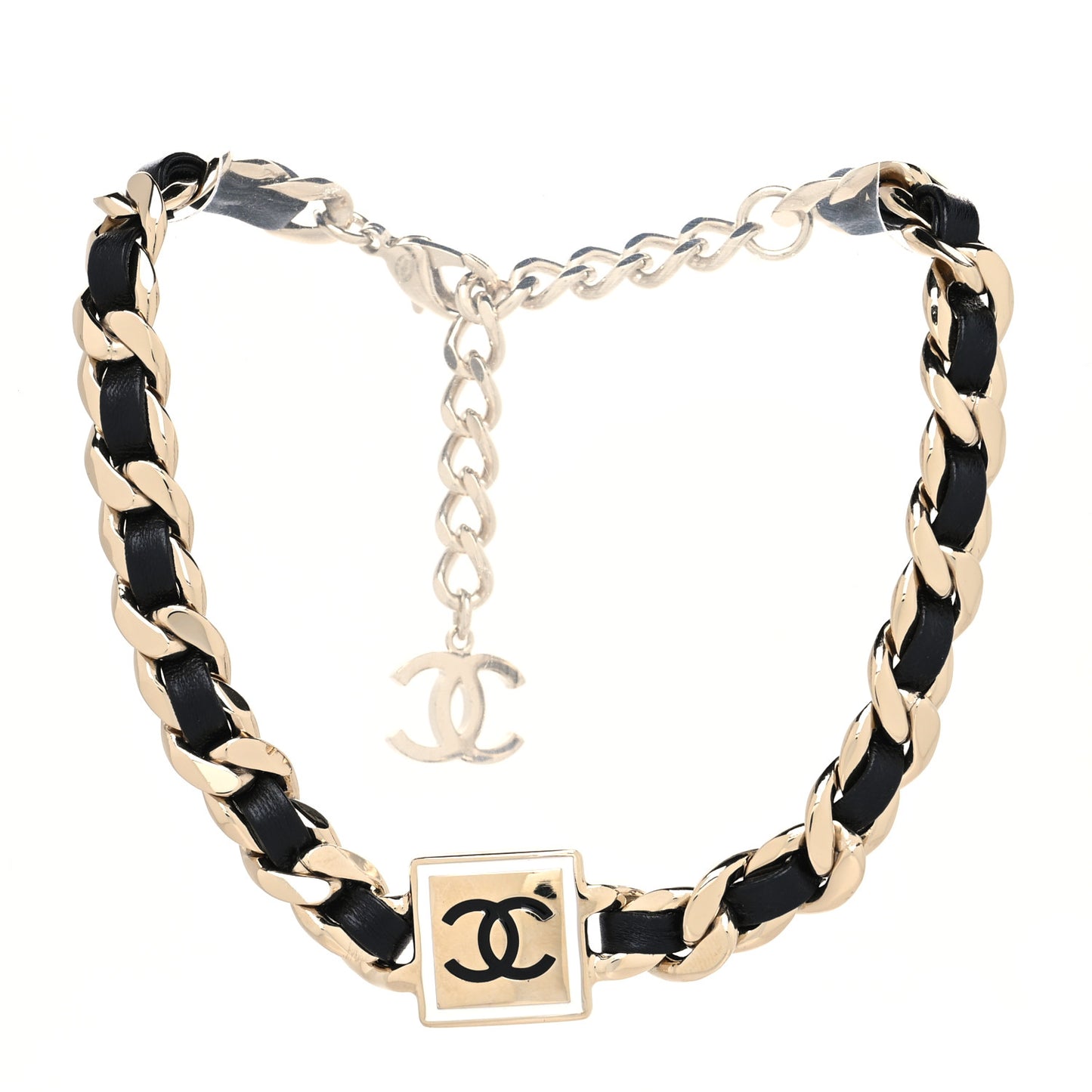 Metal Lambskin CC Square Choker Gold Black White