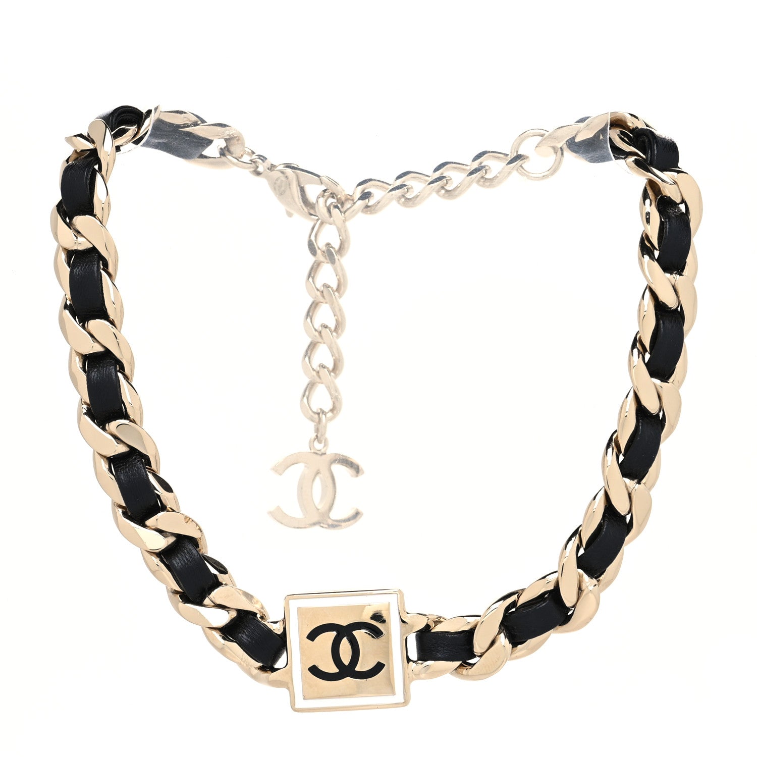 Chanel Metal Lambskin CC Square Choker Gold Black White 2 of 3