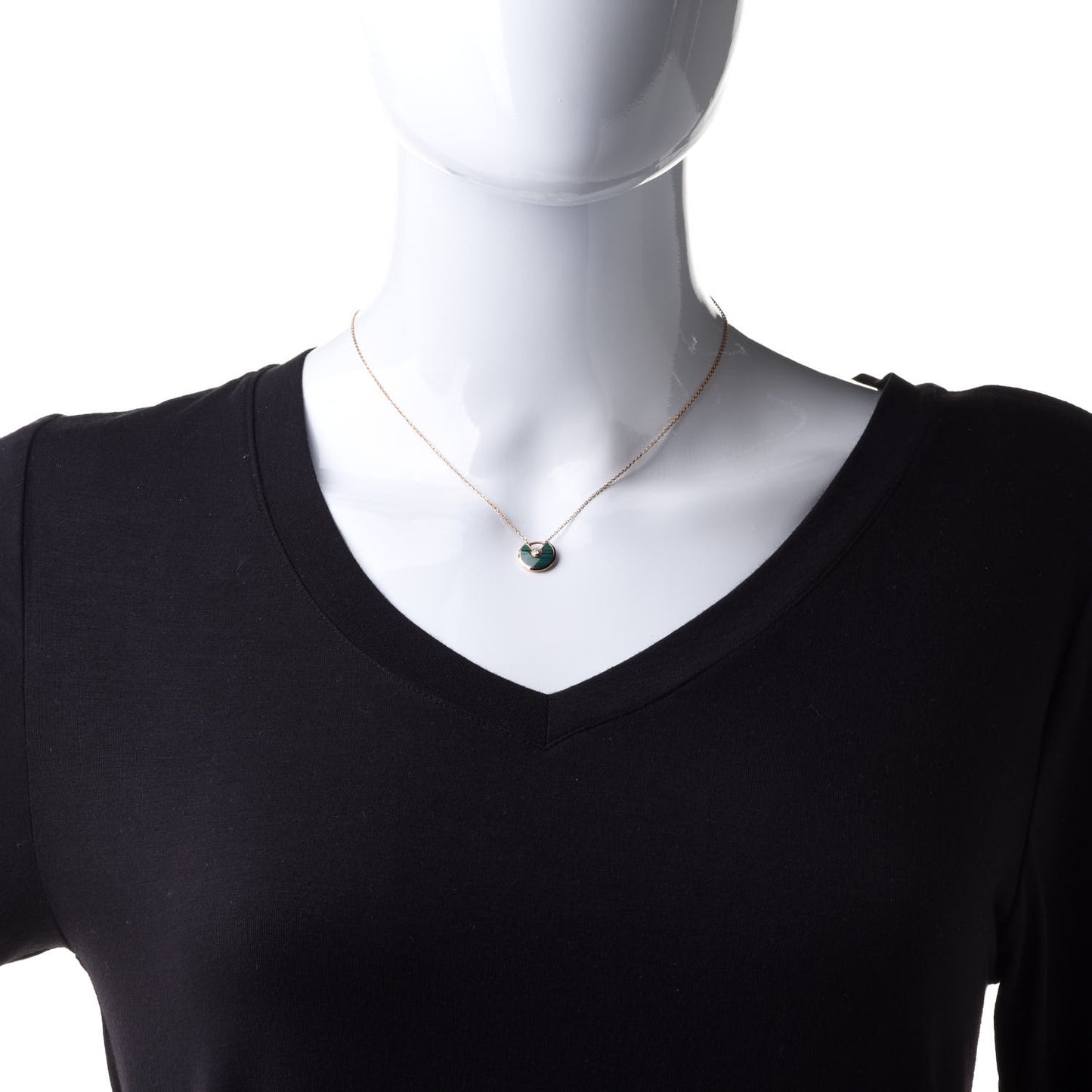 18K Pink Gold Diamond Malachite XS Amulette de Cartier Pendant Necklace