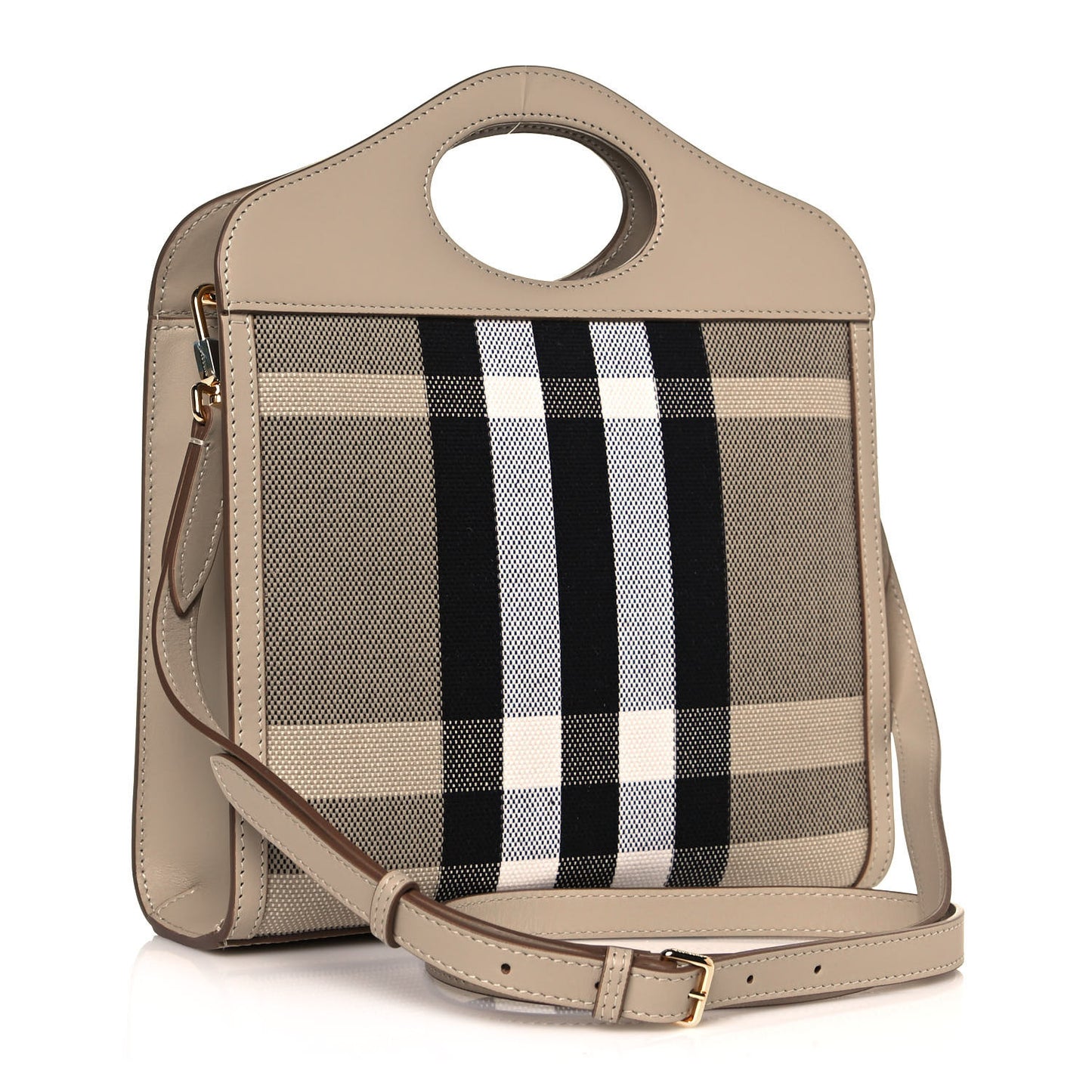 Smooth Calfskin Canvas Check Mini Pocket Bag Dusty Sand Soft Fawn