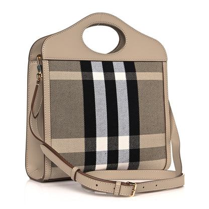 Burberry Smooth Calfskin Canvas Check Mini Pocket Bag Dusty Sand Soft Fawn 3 of 11