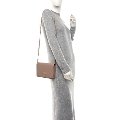 Prada Saffiano Lux Metal Logo Mini Flap Chain Shoulder Bag Cammeo 2 of 10