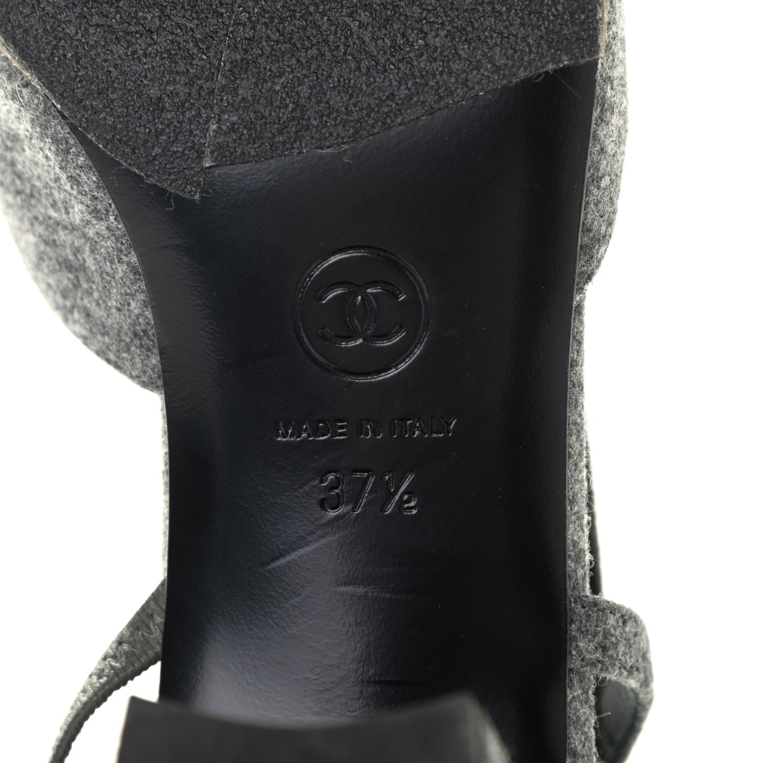 Chanel Wool Cap Toe CC Slingback Pumps 37.5 Black Dark Grey 6 of 8