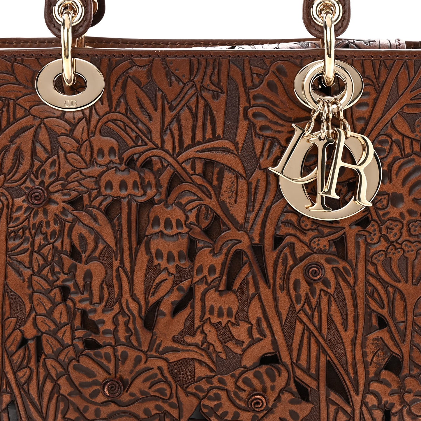 Calfskin Laser Cut Medium Lady Dior Brown