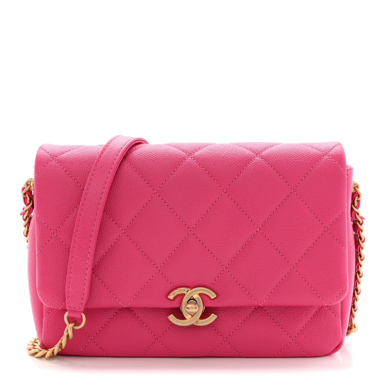 Chanel Shiny Caviar Quilted Small Chain Melody Flap Dark Pink 1 of 11