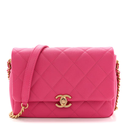 Chanel Shiny Caviar Quilted Small Chain Melody Flap Dark Pink 1 of 11