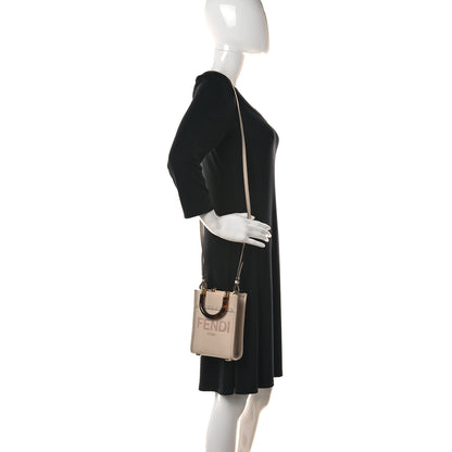 Fendi Vitello King Plexiglass Logo Embossed Mini Fendi Sunshine Shopper Tote Poudre 2 of 11