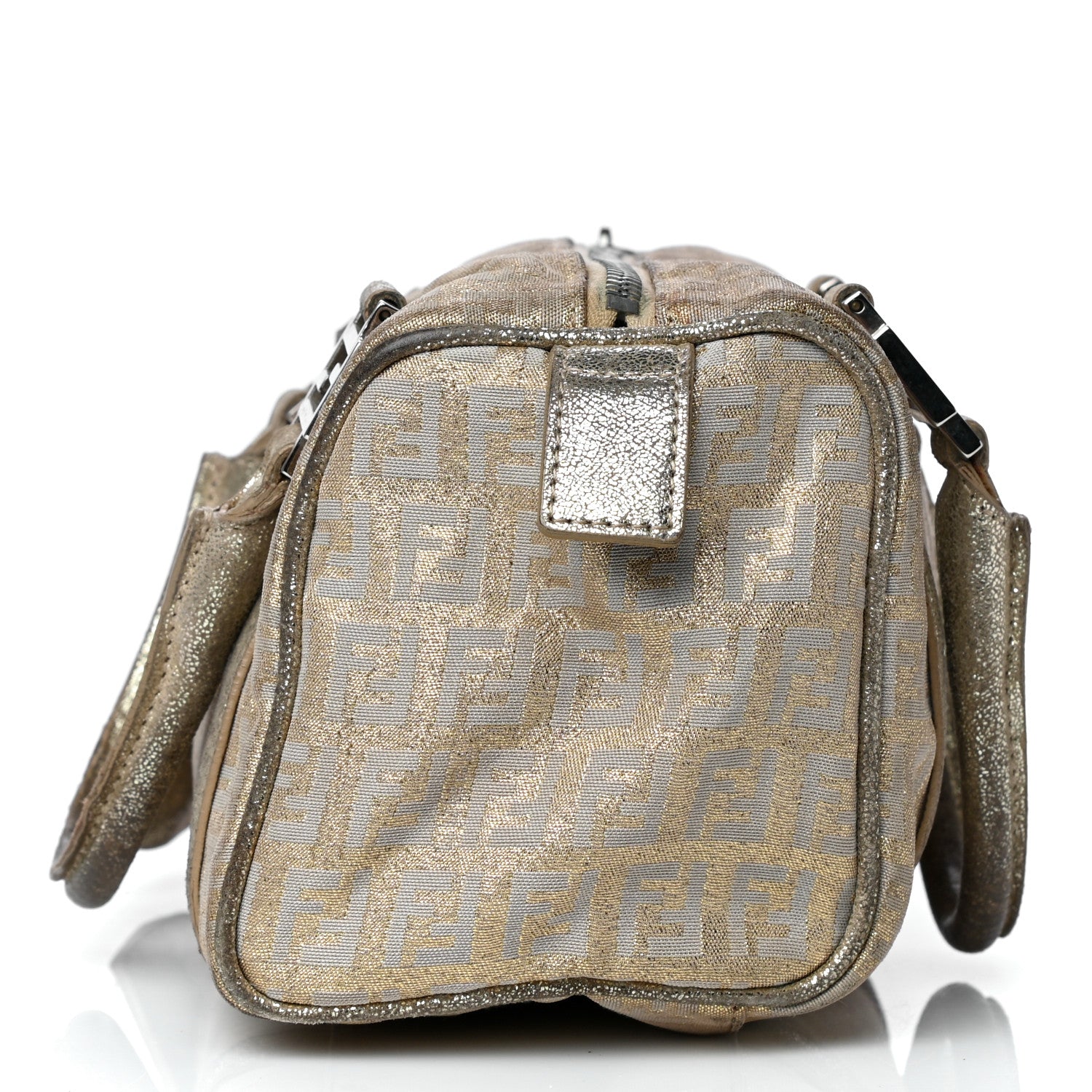 Fendi Metallic Jacquard Zucchino Mini Forever Boston Gold Silver 23 of 41
