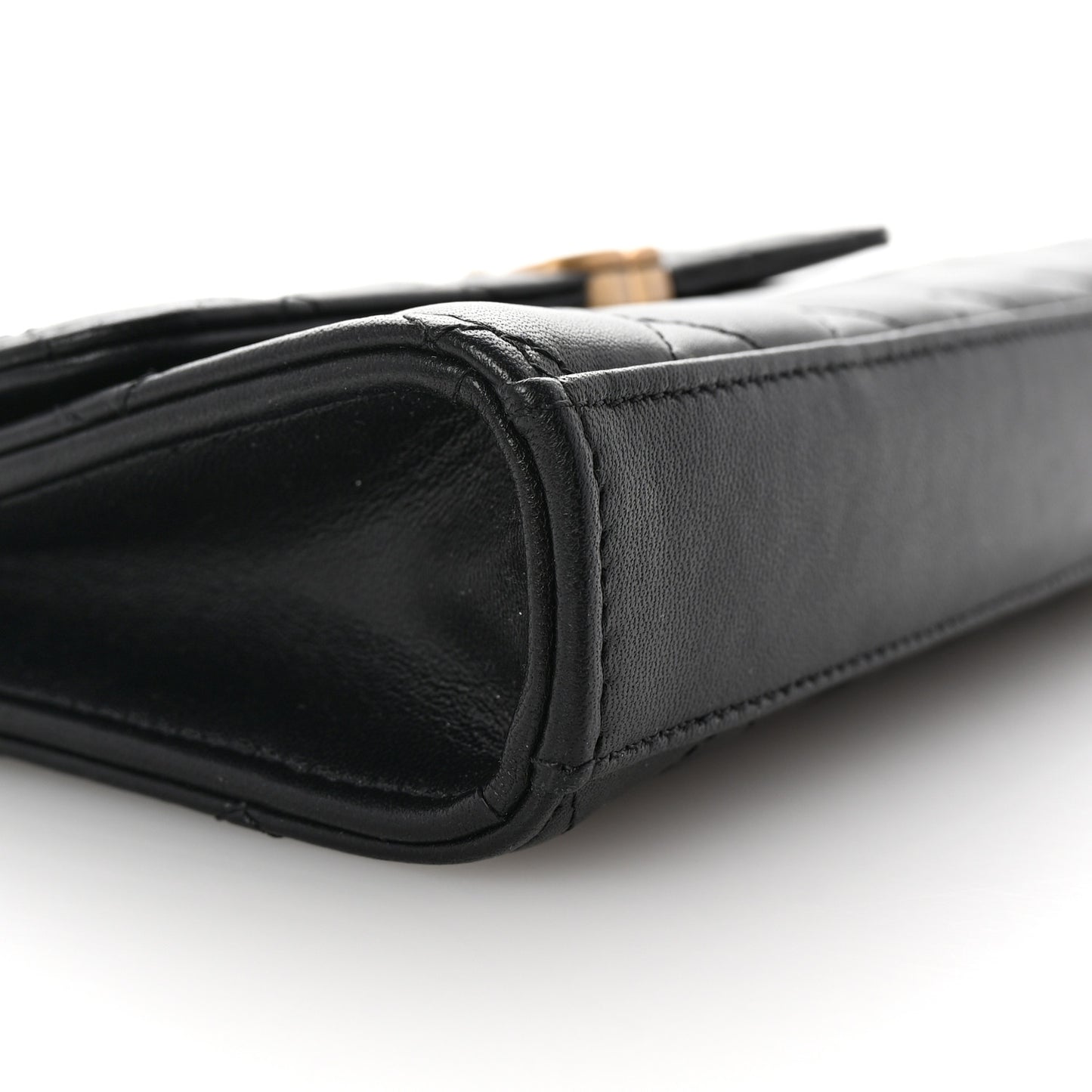 Lambskin Enamel Quilted Top Handle Flap Phone Holder With Chain Black