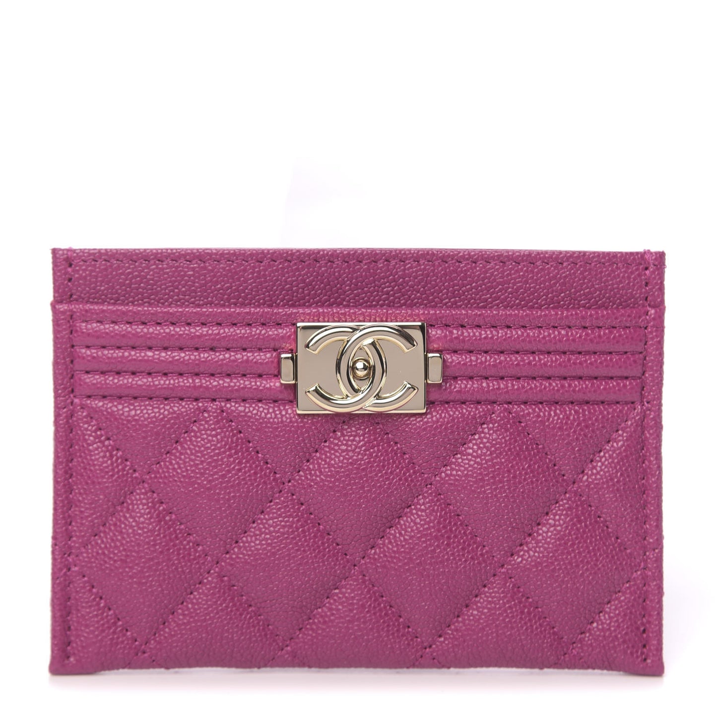 Caviar Quilted Boy Card Holder Fuchsia