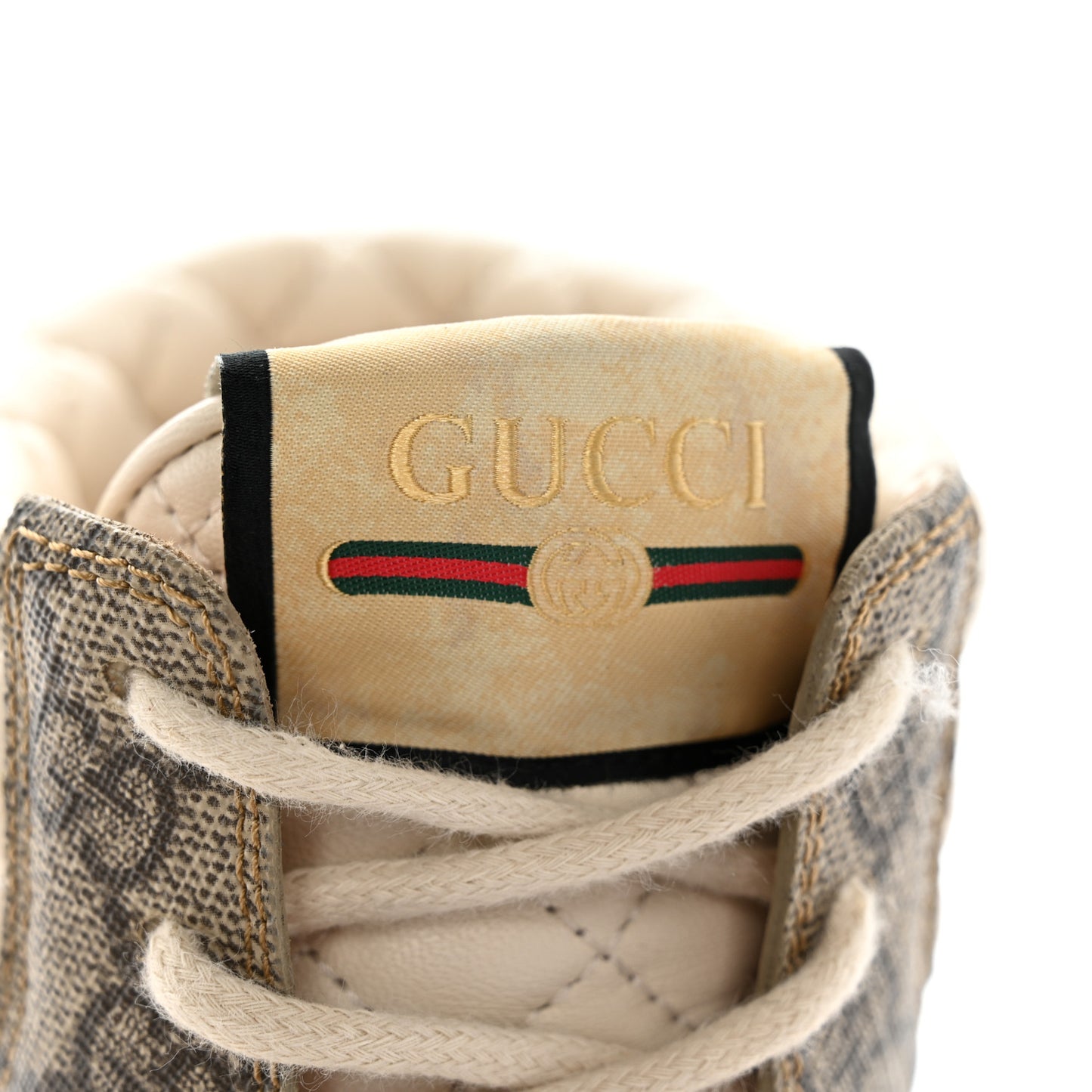 Calfskin GG Supreme Monogram Nappa Quilted Lace Up Ankle Boots 37 Mystic White Beige