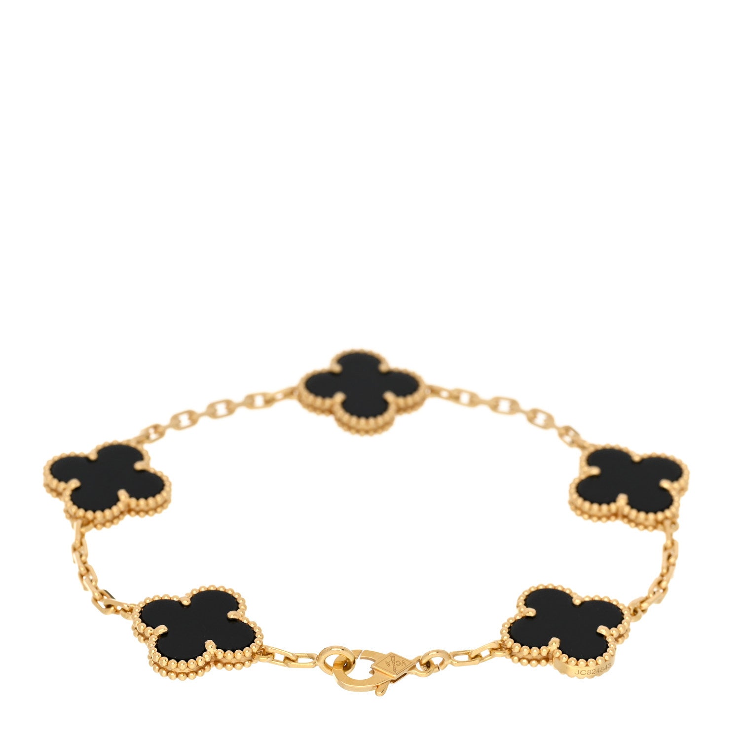 Van Cleef & Arpels 18K Yellow Gold Black Onyx 5 Motifs Vintage Alhambra Bracelet 2 of 5