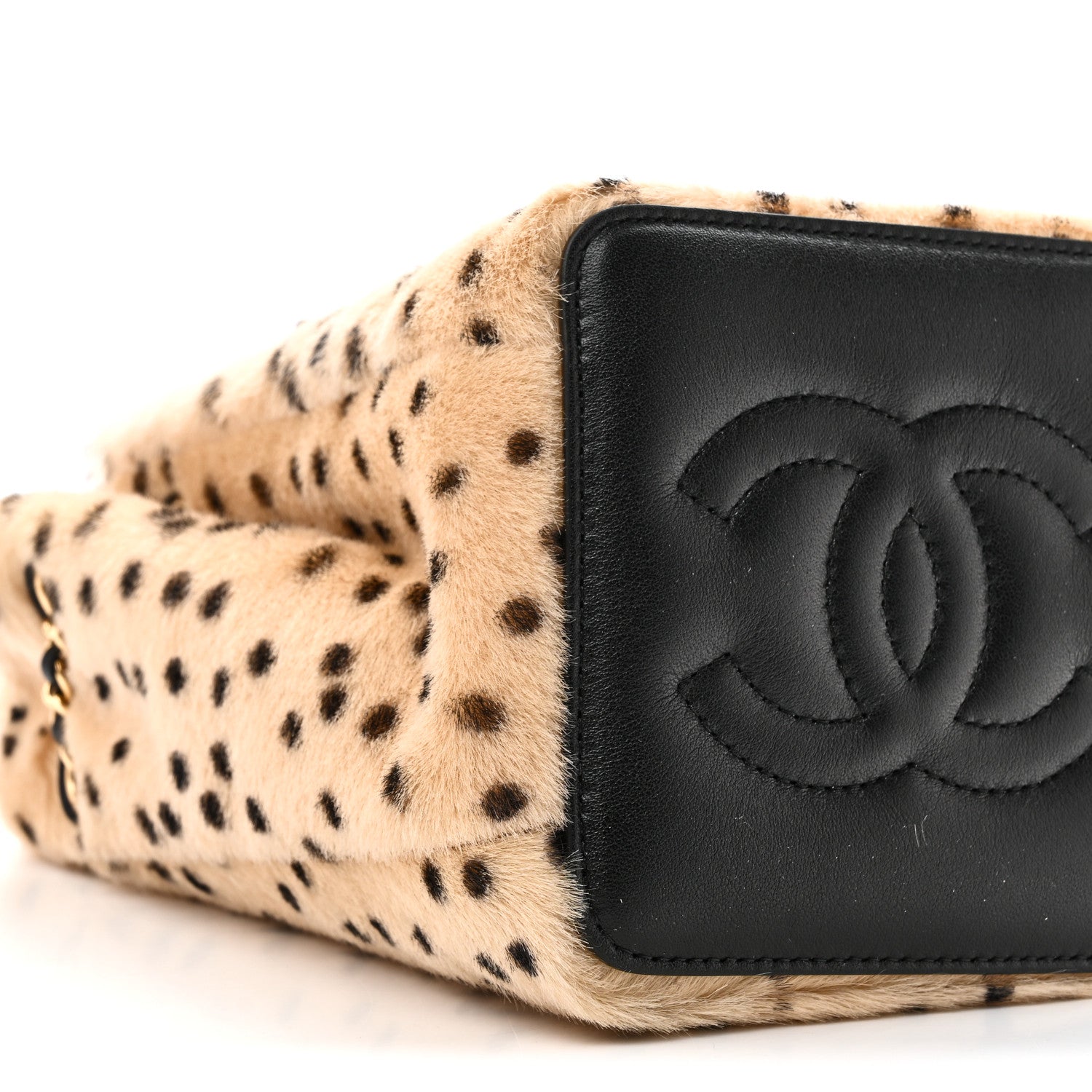 Chanel Pony Hair Cheetah Printed CC Chain Bucket Bag Light Beige Black 9 of 11