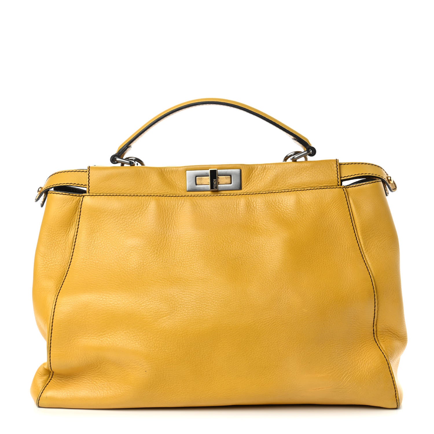 Fendi Vitello Zucca Large Peekaboo Iconic Satchel Yellow Tobacco 1 of 9