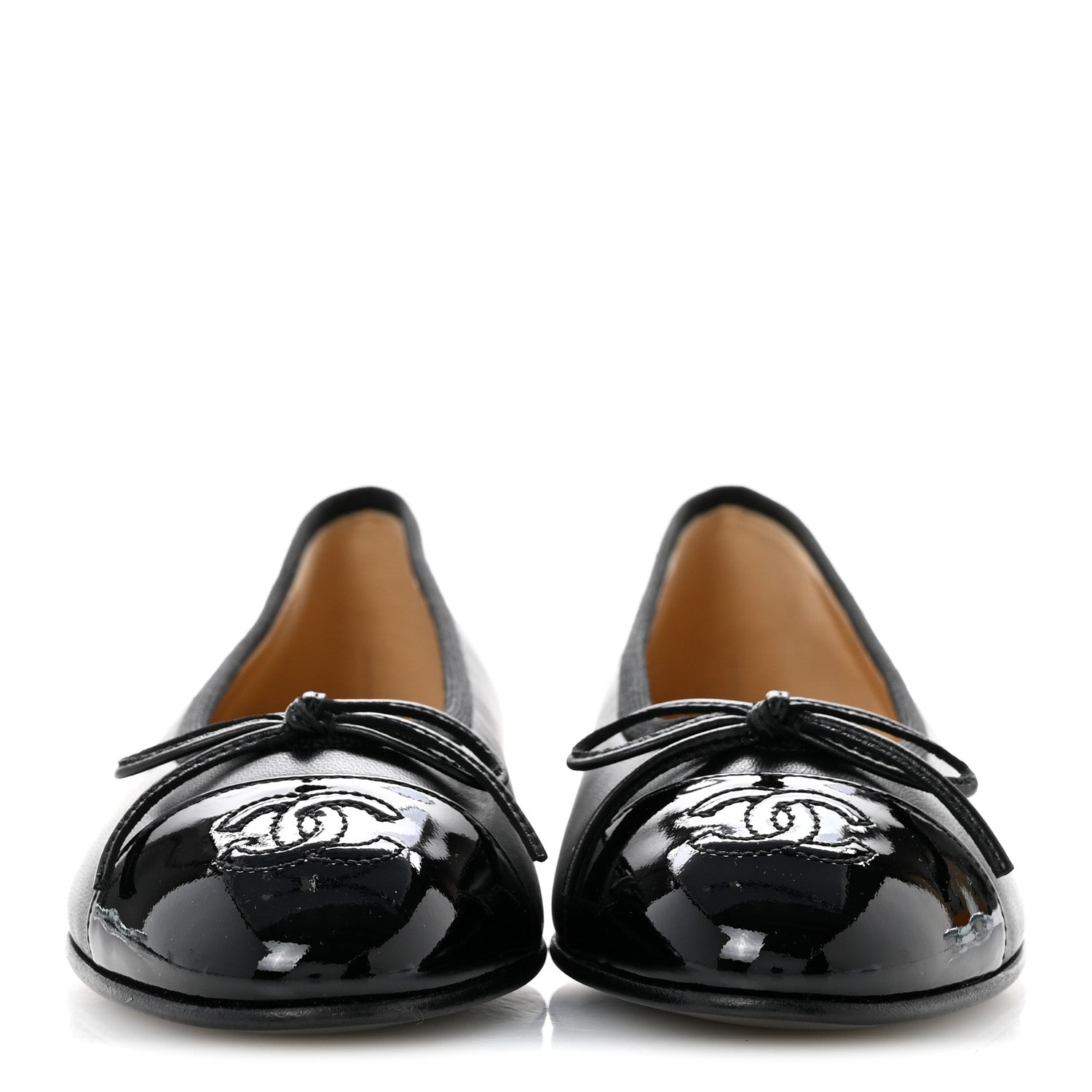 Chanel Lambskin Patent Cap Toe Ballerina Flats 36 Black 3 of 10