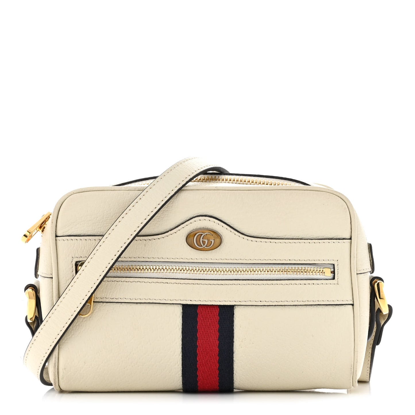 Textured Dollar Calfskin Web Mini Ophidia Shoulder Bag Mystic White