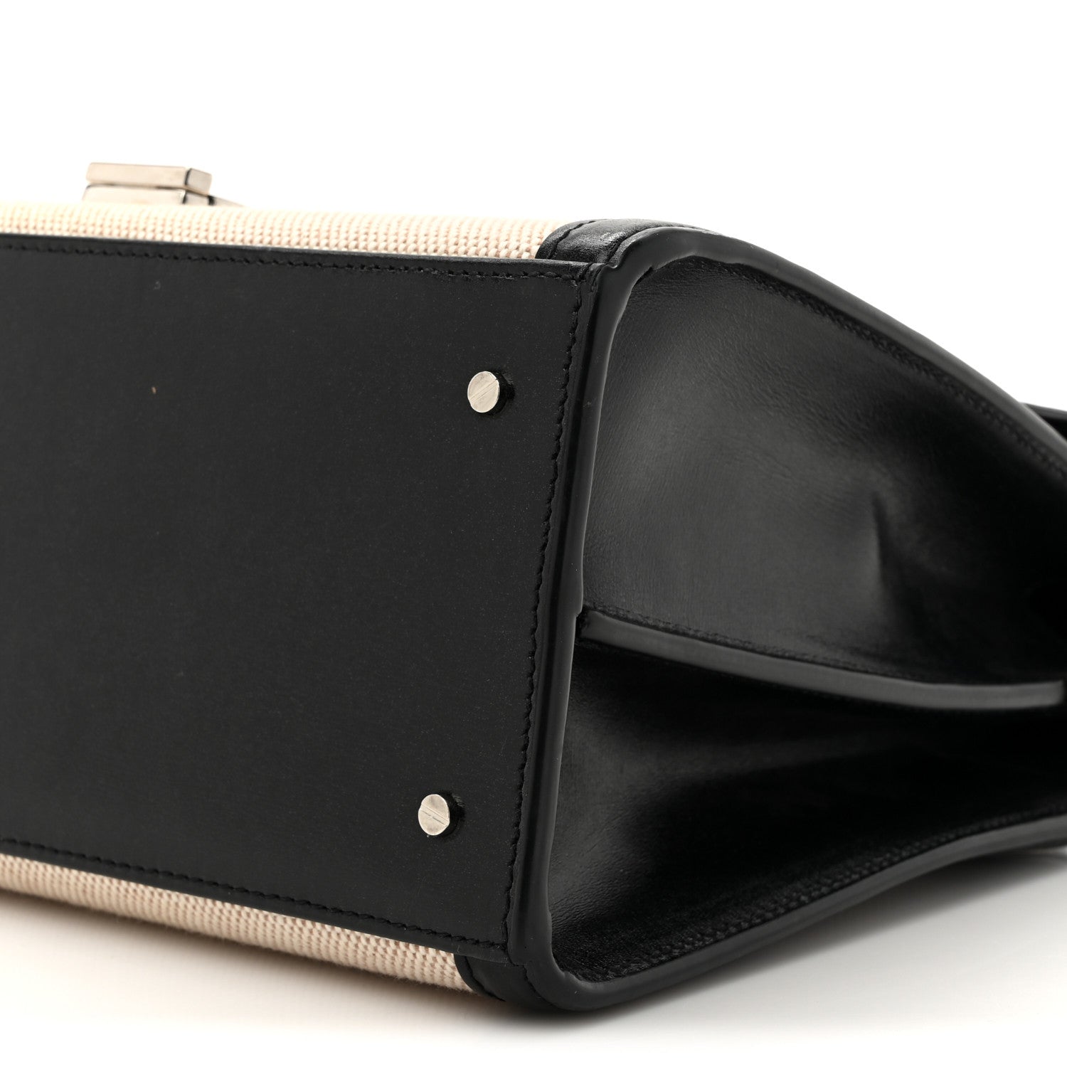 Saint Laurent Canvas Calfskin Medium Classic Monogram Cassandra Top Handle Natural Black 9 of 13