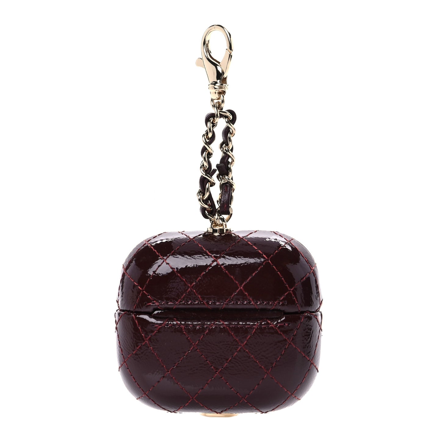 Glazed Calfskin Quilted Airpods Pro Case With Chain Burgundy