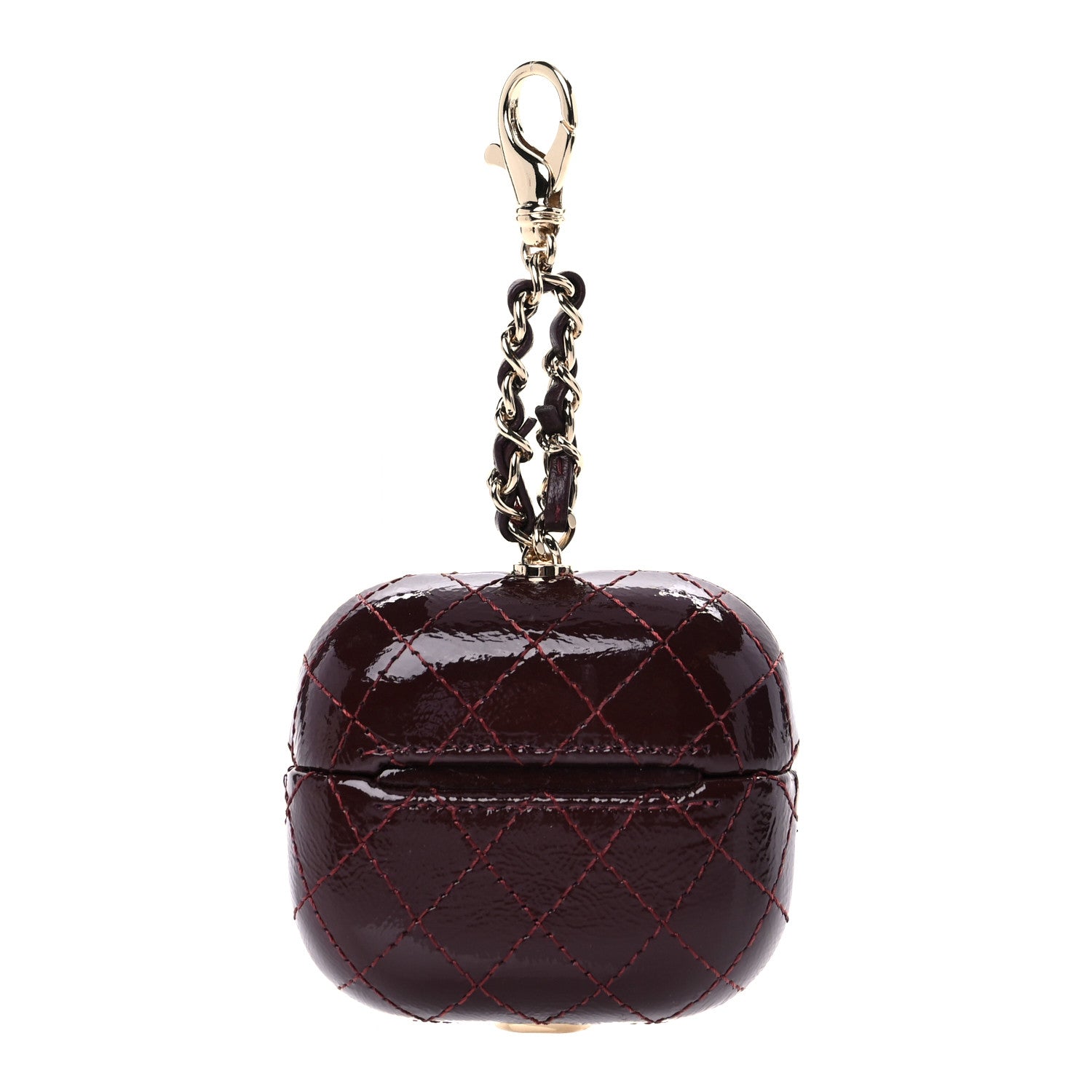 Chanel Glazed Calfskin Quilted Airpods Pro Case With Chain Burgundy 2 of 9
