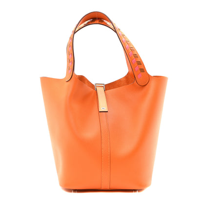 Hermes Epsom Tressage De Cuir Picotin Lock 22 MM Abricot Rose Azalee Gold 1 of 9