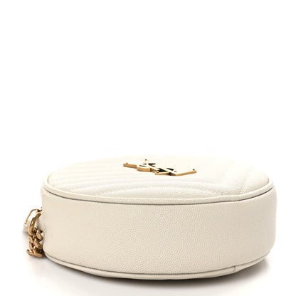 Saint Laurent Grain De Poudre Matelasse Chevron Quilted Round Vinyle Camera Bag Crema Soft 4 of 11