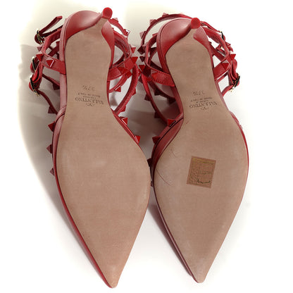 Valentino Garavani Calfskin Lacquered Monochrome Rockstud Ankle Strap 65mm Pumps 37.5 Rosso Valentino 5 of 7