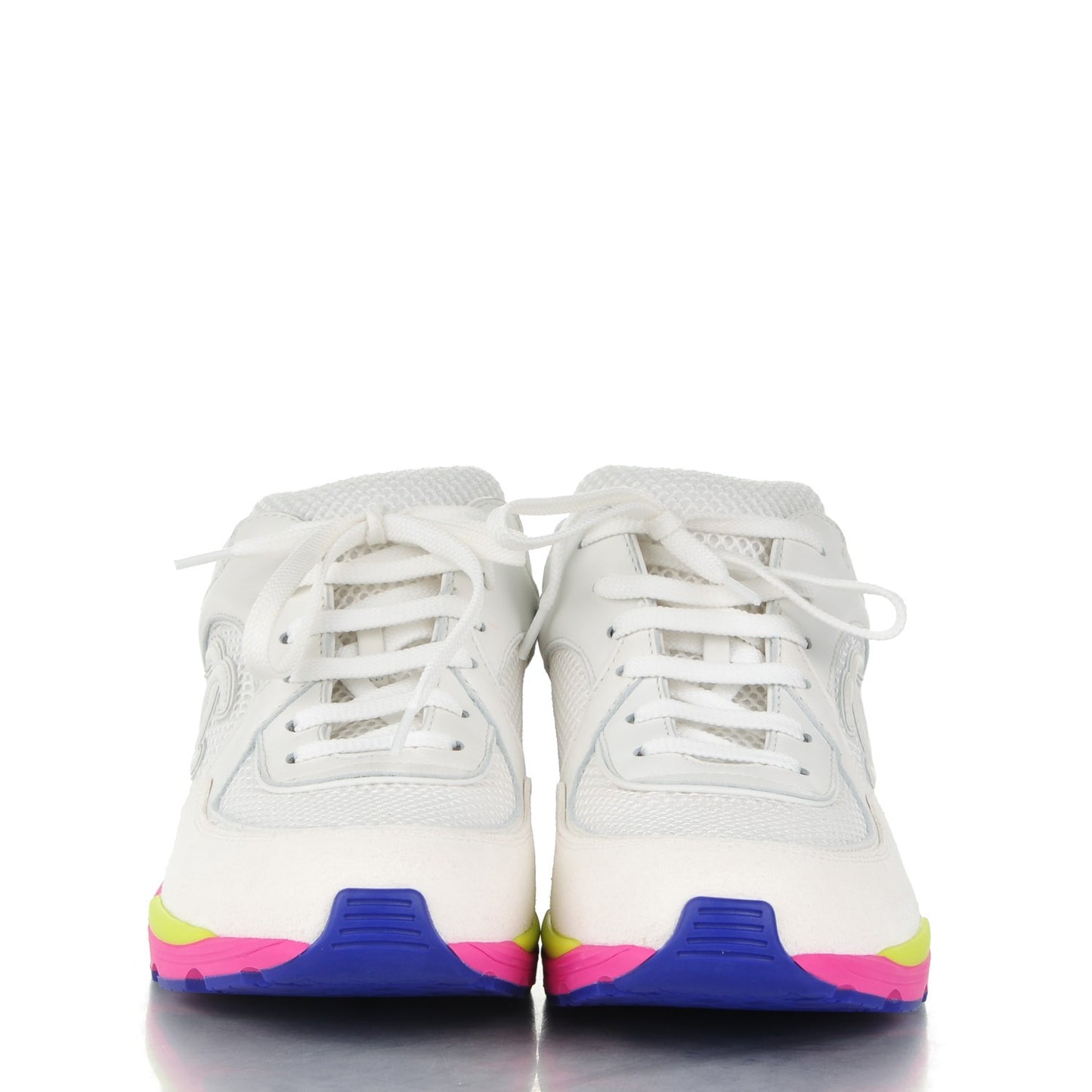 Suede Calfskin CC Sneakers 38.5 White Pink Green
