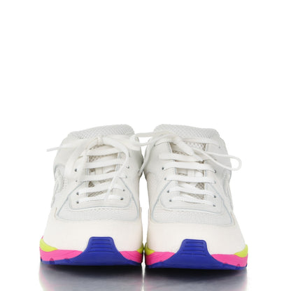 Chanel Suede Calfskin CC Sneakers 38.5 White Pink Green 2 of 7