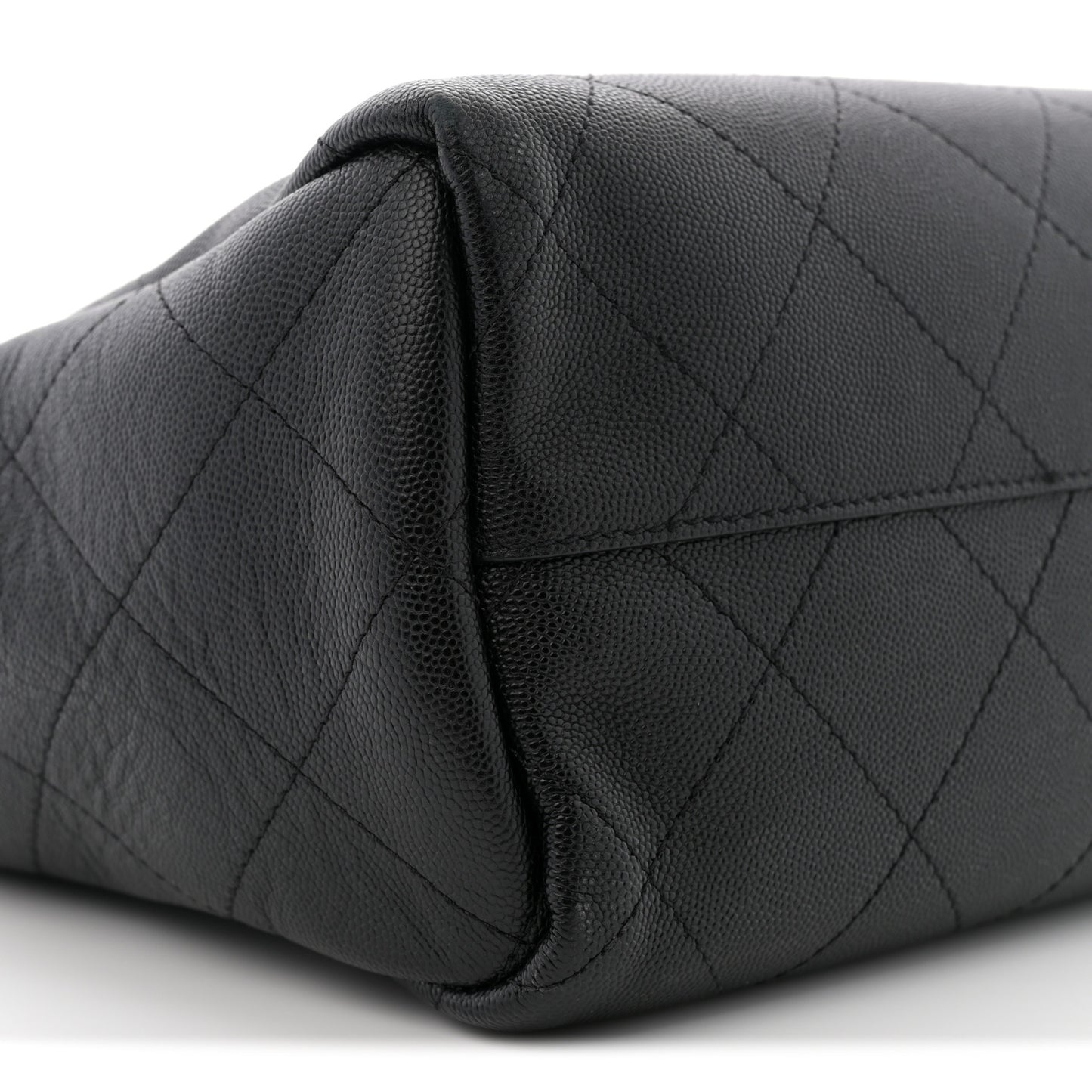 Caviar Stitched Medium Lady Coco Shopping Tote Black