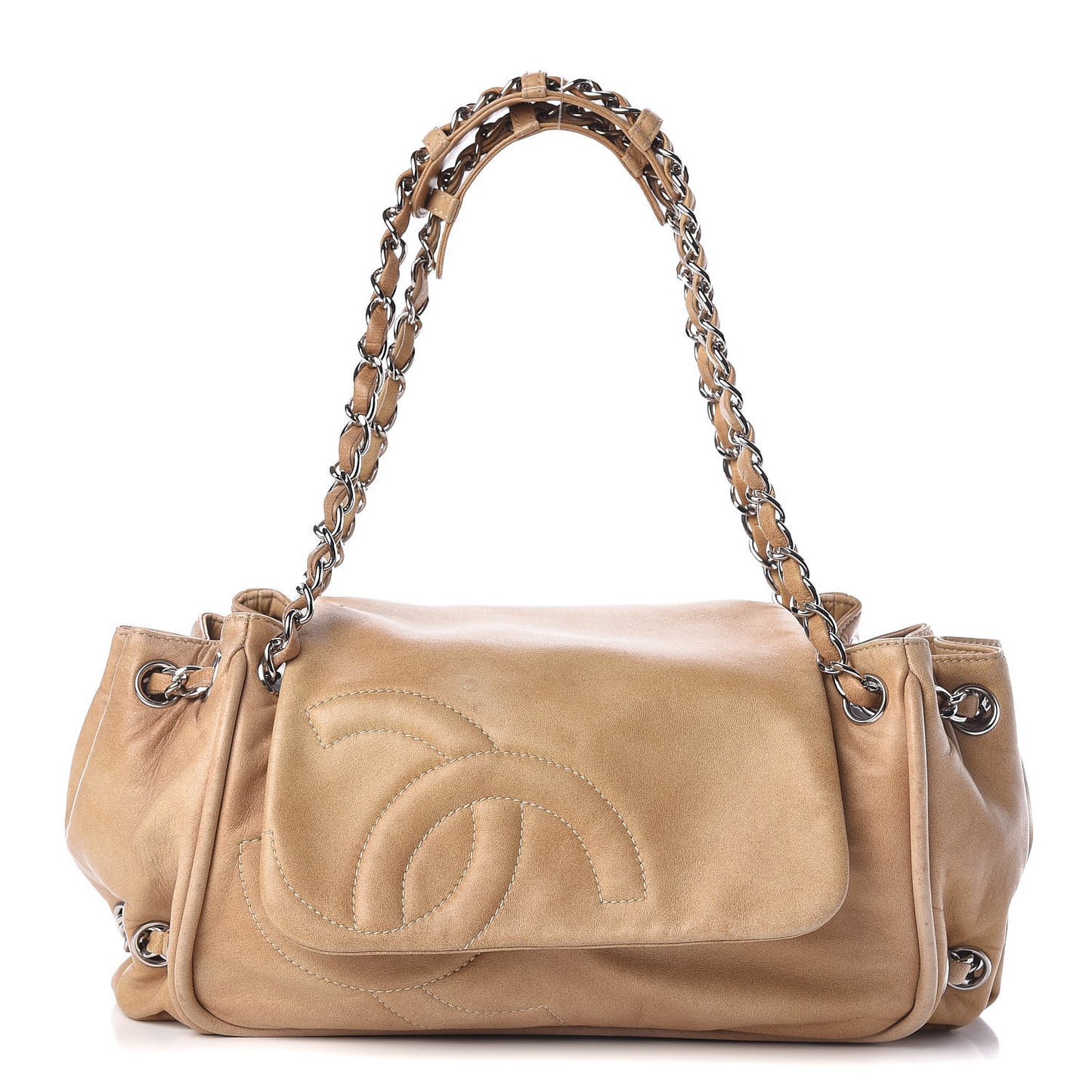 Calfskin Diagonal Ligne Flap Beige