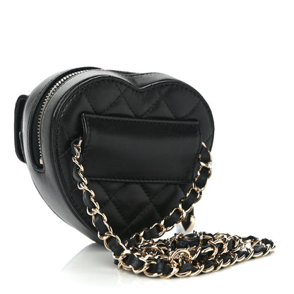 Chanel Lambskin Quilted CC In Love Heart Waist Belt Bag With Chain Black 3 of 10