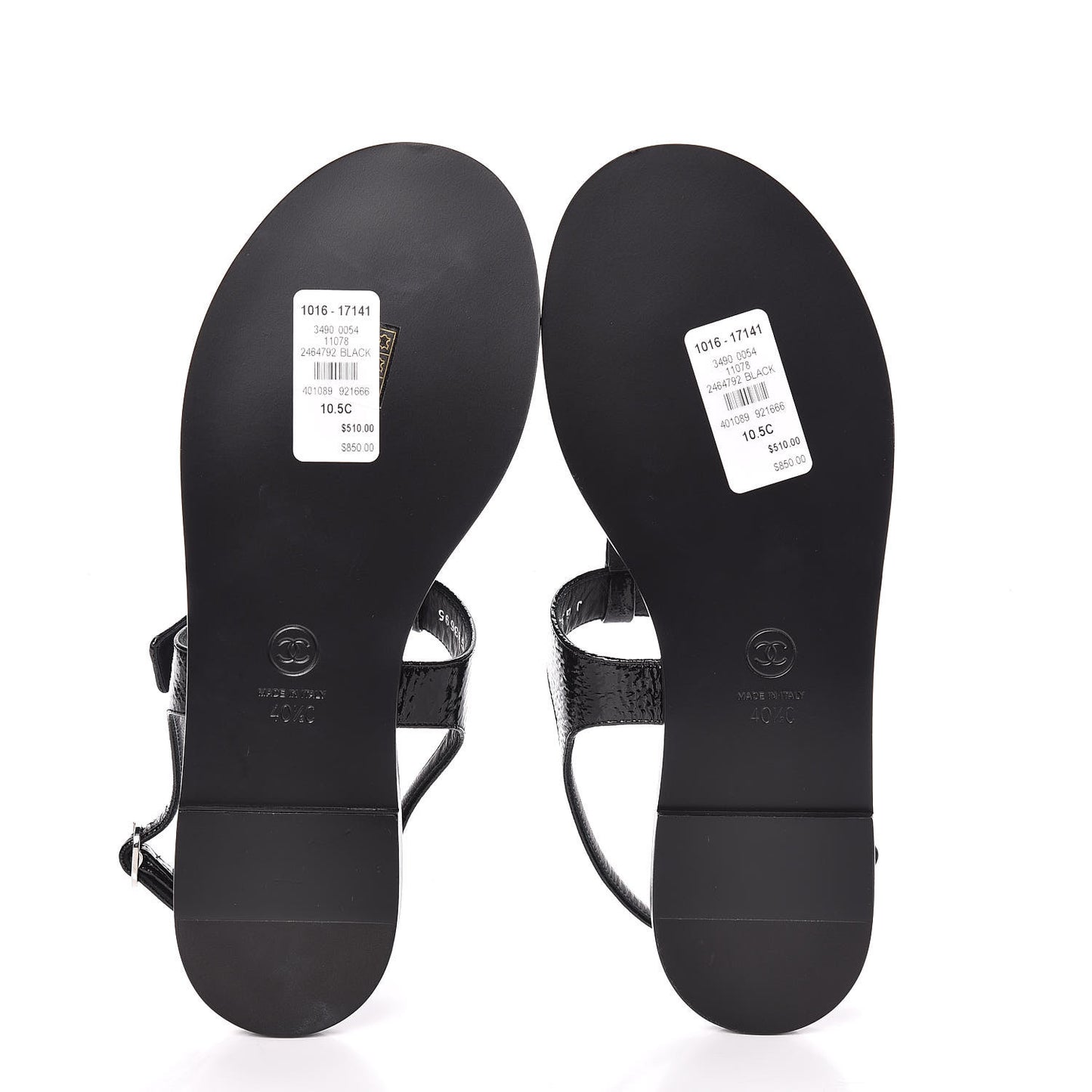 Patent Goatskin CC Thong Sandals 40.5 Black