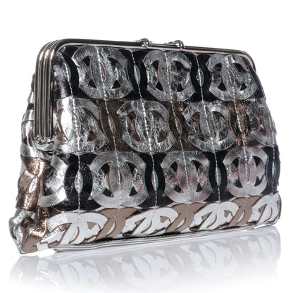 Chanel Calfskin Crackled CC Mix Frame Clutch Gold Silver 3 of 7