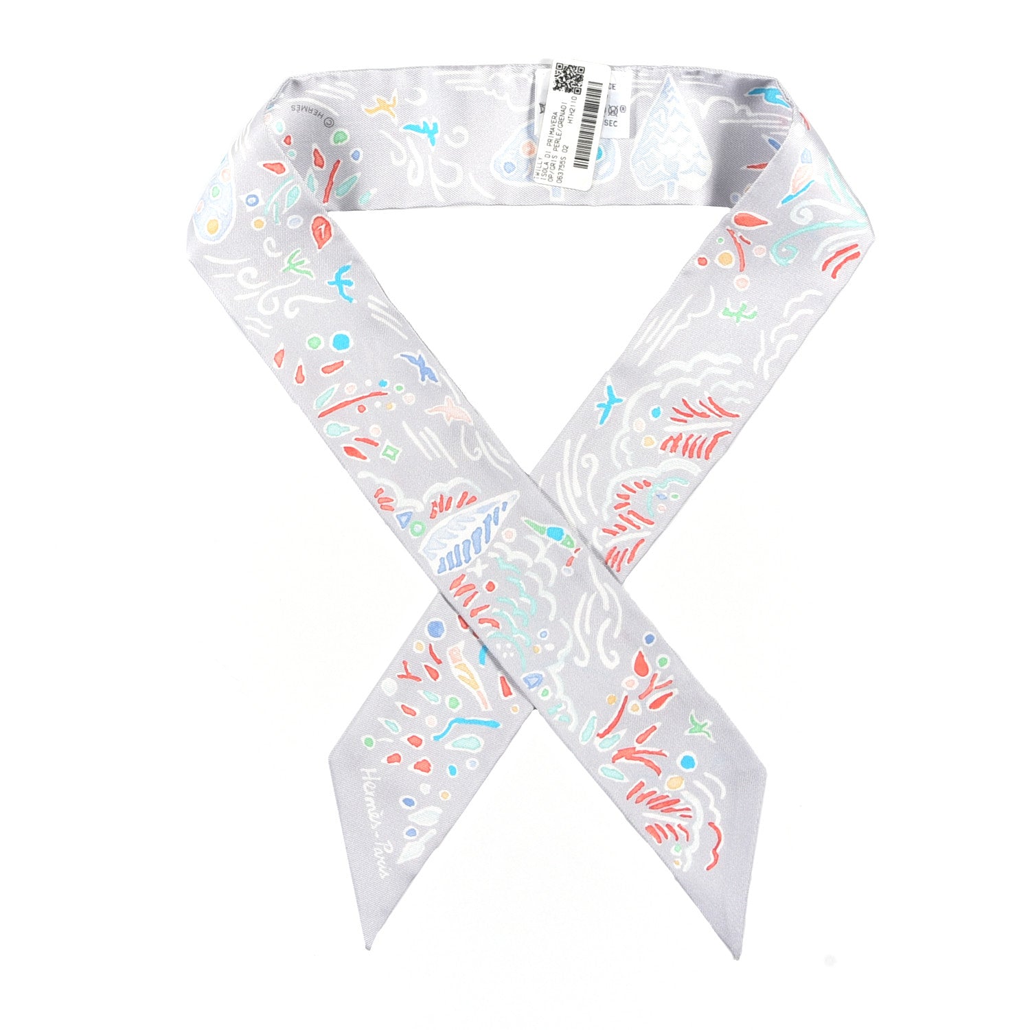 Hermes Silk Isola Di Primavera Twilly Gris Perle Grenadine 1 of 3
