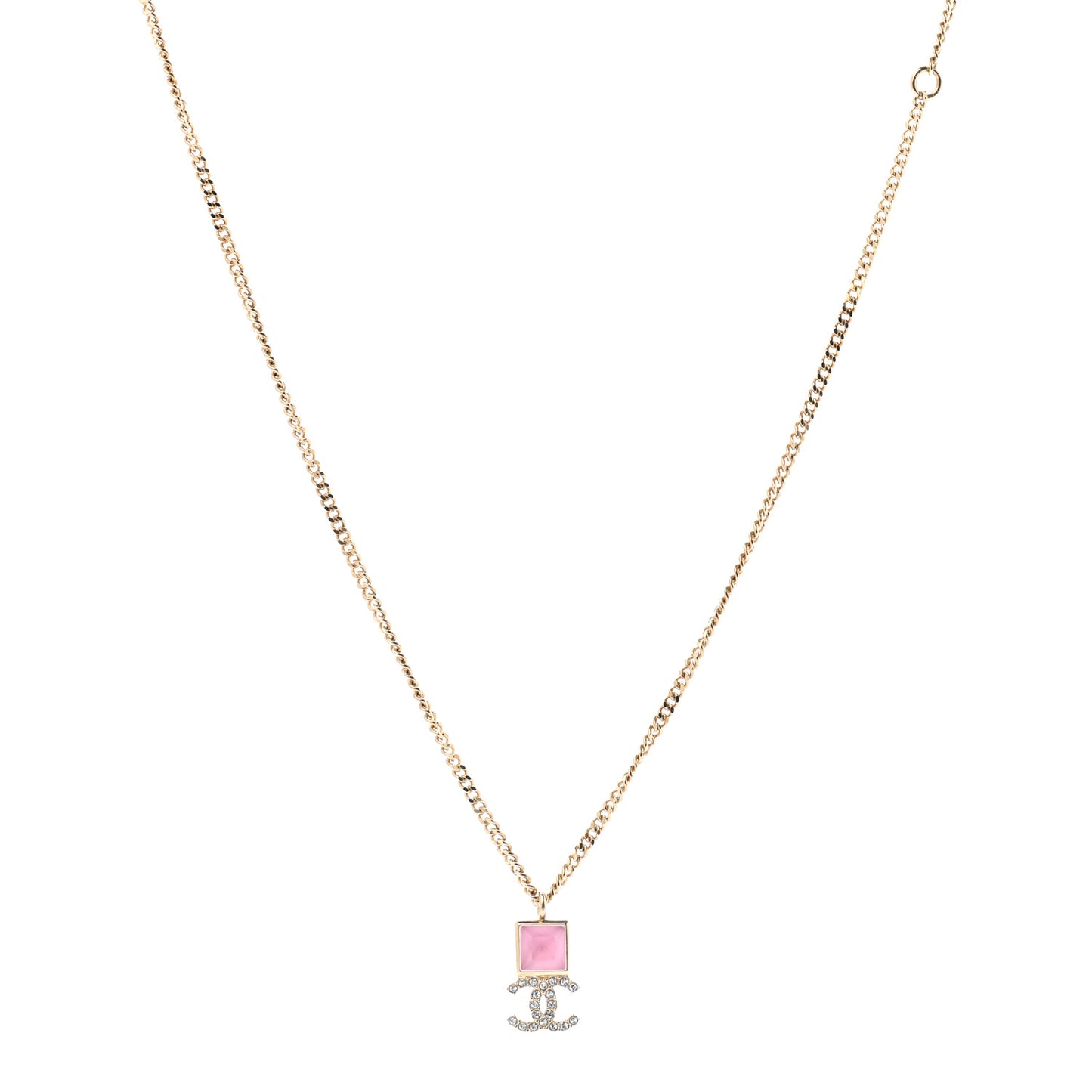 Metal Crystal CC Necklace Pink Gold