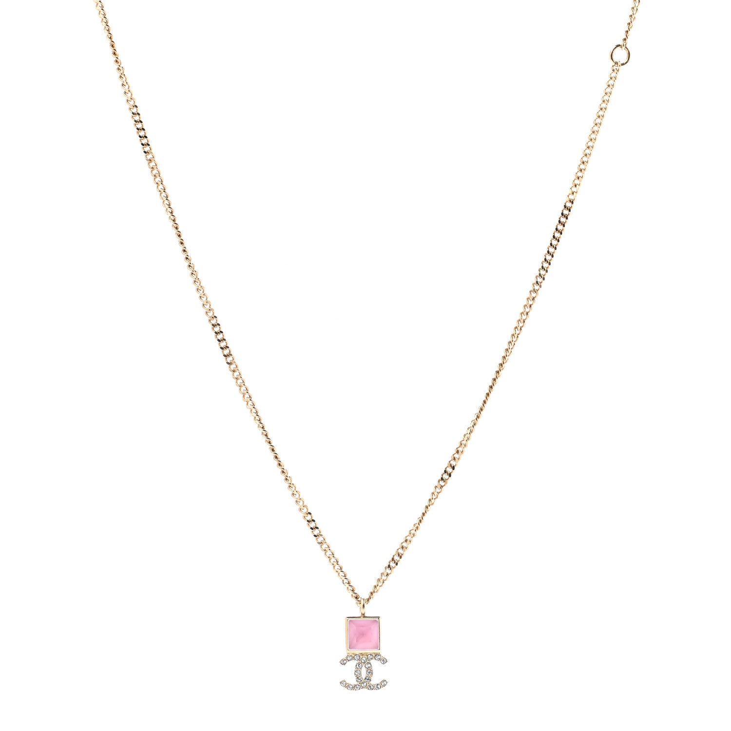 Chanel Metal Crystal CC Necklace Pink Gold 1 of 6
