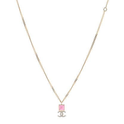 Chanel Metal Crystal CC Necklace Pink Gold 1 of 6