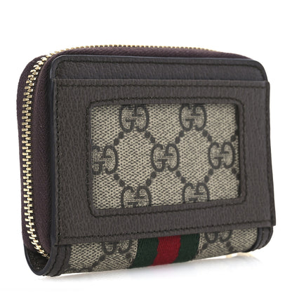Gucci GG Supreme Monogram Textured Dollar Calfskin Web Ophidia Zip Around Card Case Wallet Beige Ebony New Acero 3 of 9