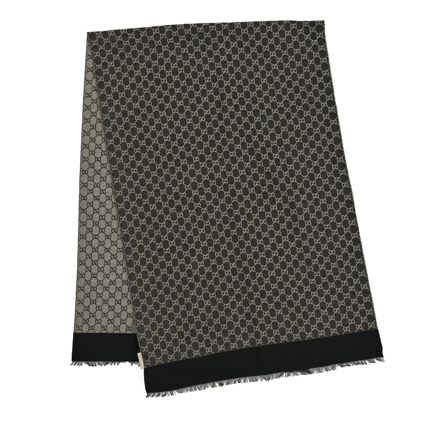 Cotton GG Monogram Fringe Scarf Grey Black