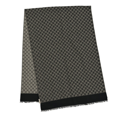 Gucci Cotton GG Monogram Fringe Scarf Grey Black 2 of 4