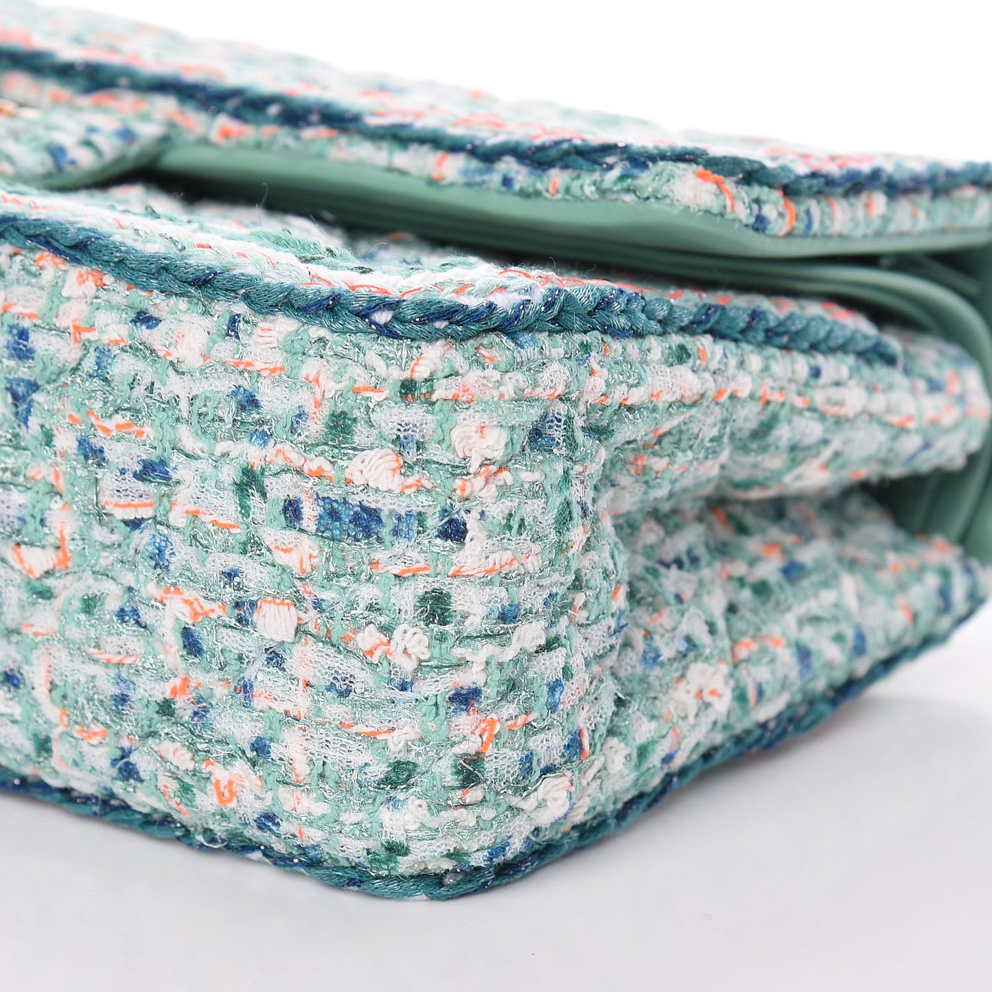 Tweed Quilted Medium Double Flap Green White Blue Orange