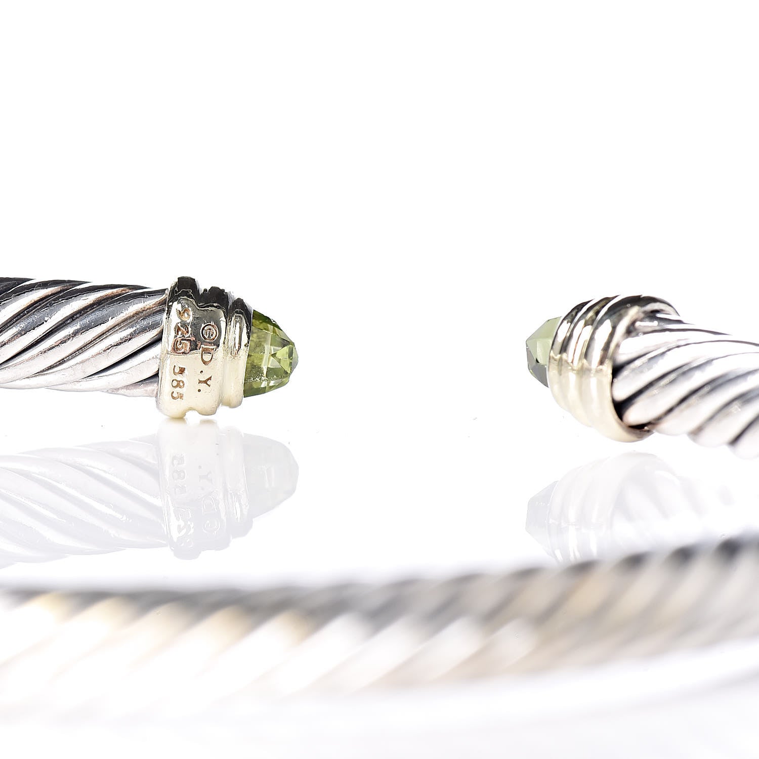 David Yurman Sterling Silver 14K Yellow Gold Peridot 5mm Cable Classics Petite Color Bracelet 4 of 4
