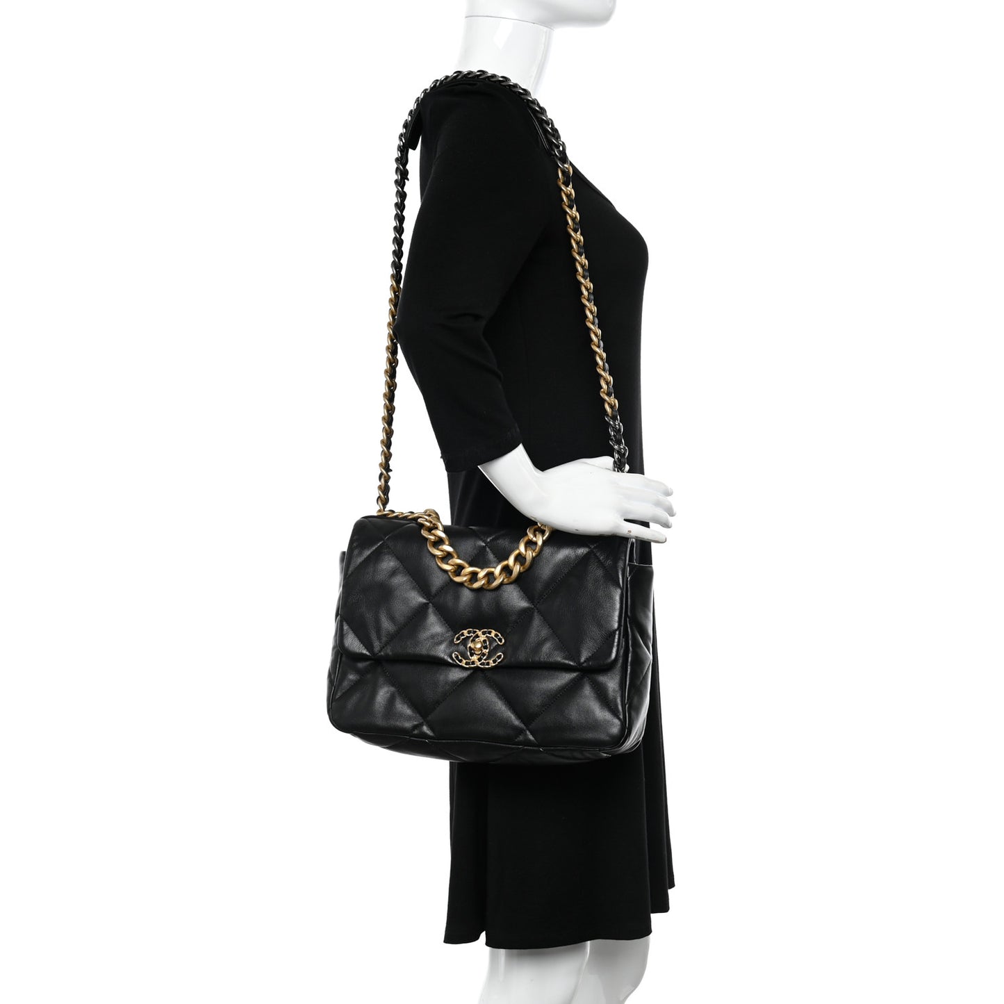 Goatskin Quilted Large Chanel 19 Flap Black
