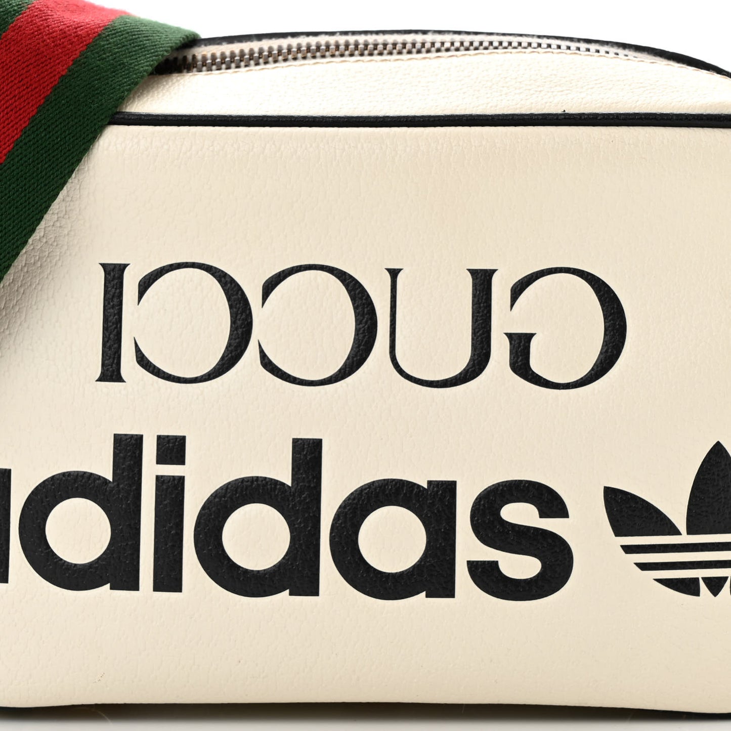 X ADIDAS Textured Dollar Calfskin Web Trefoil Logo Small Messenger Bag Off White Black