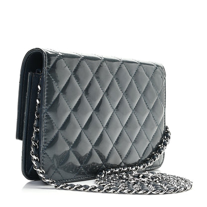 Chanel Patent Quilted Brilliant Wallet On Chain WOC Dark Blue 2 of 8