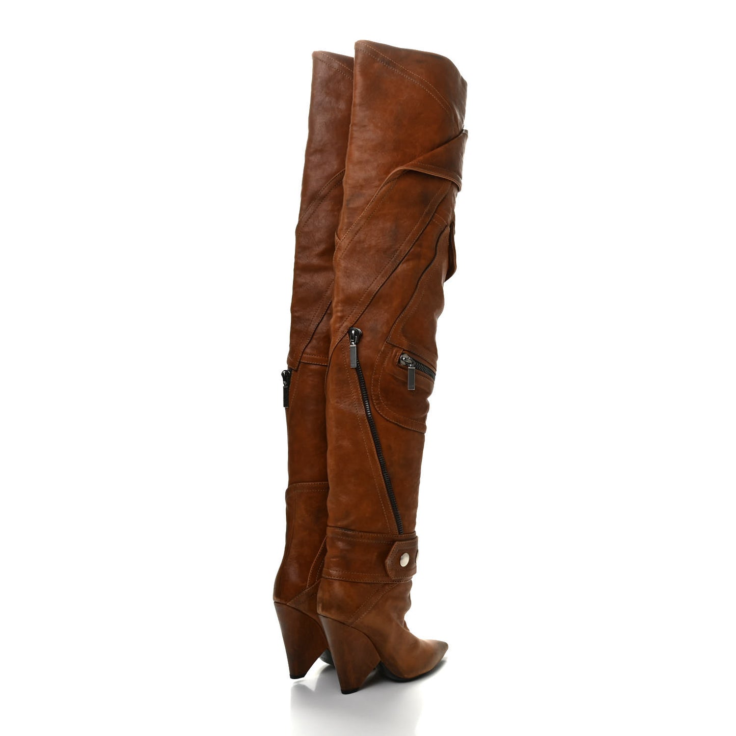 Calfskin Niki Zip Over The Knee Boot 35.5 Brown