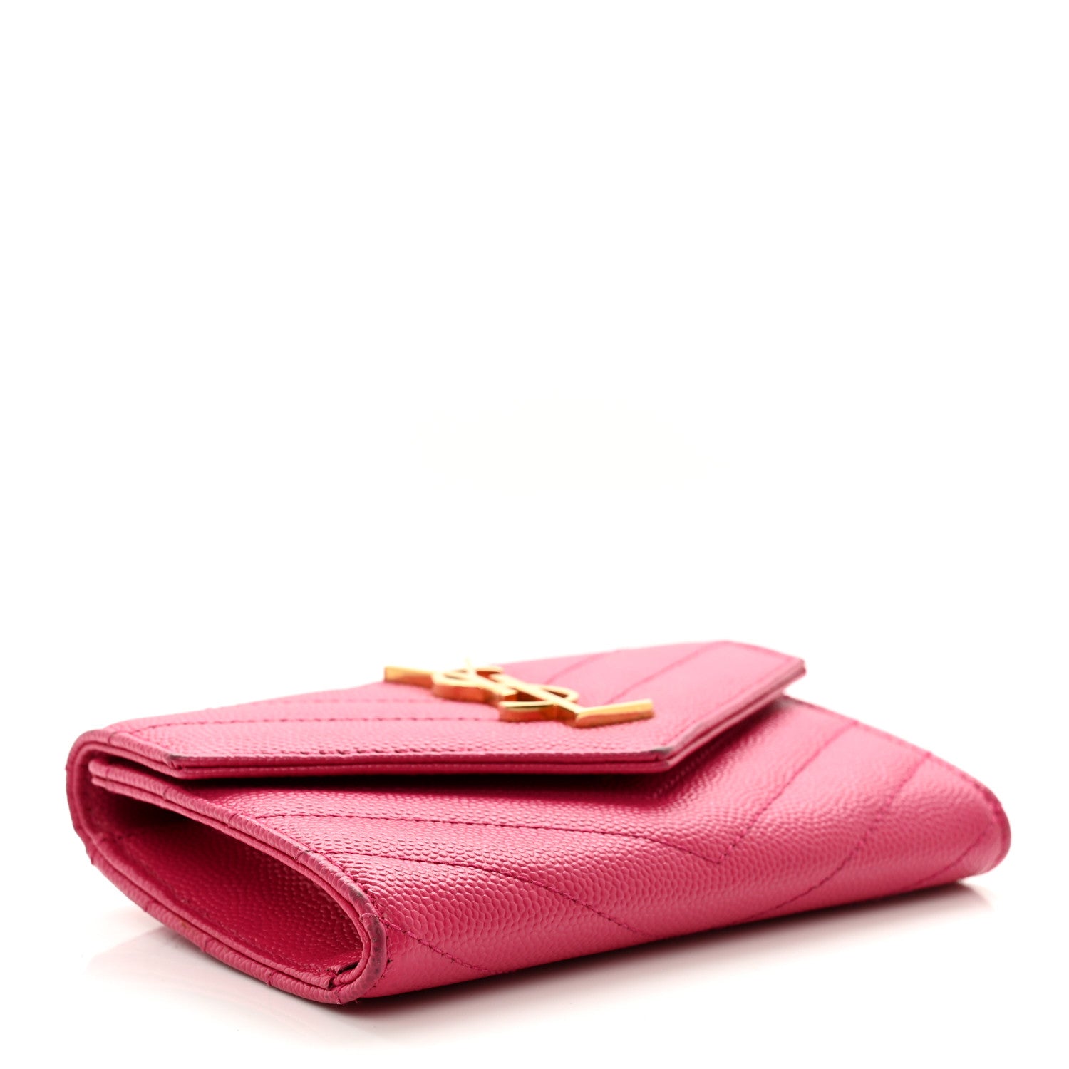 Saint Laurent Grain De Poudre Matelasse Chevron Small Monogram Envelope Wallet Bubblegum 4 of 8