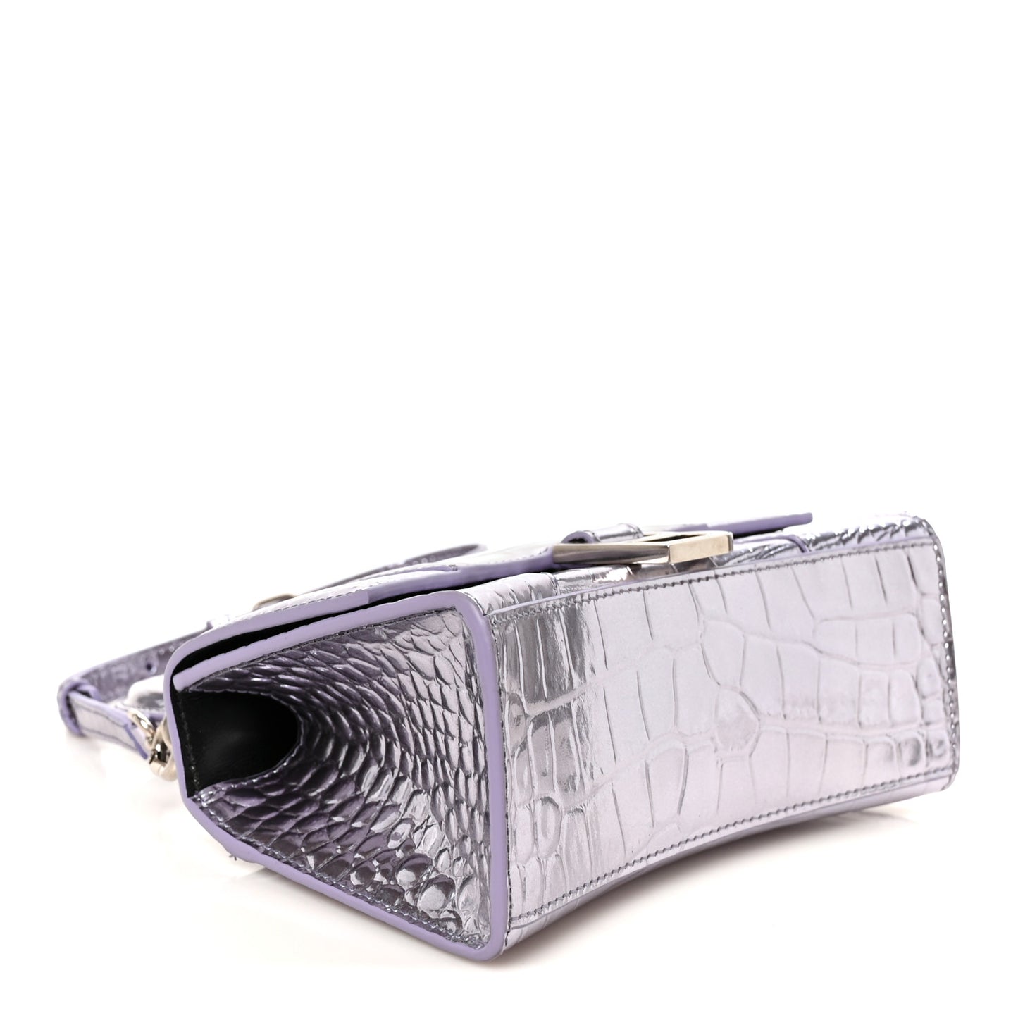 Metallic Calfskin Crocodile Embossed Hourglass Top Handle Bag XS Lilac