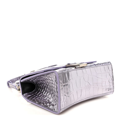 Balenciaga Metallic Calfskin Crocodile Embossed Hourglass Top Handle Bag XS Lilac 4 of 11